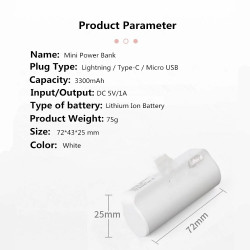 Mini Power Bank sans fil 3300mAh, Batterie Externe Portable USB C pour iPhone Xiaomi Huawei Samsung OPPO VIVO. vue 4