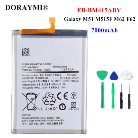 Batterie de Remplacement D'origine EB-BM415ABY pour Samsung Galaxy M51 M515F M62 F62 Bateria 7000mAh. vue 0