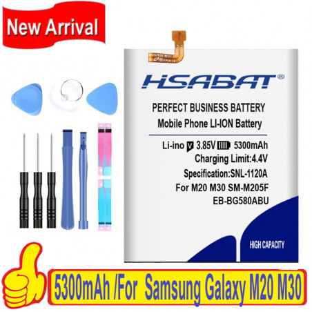 Batterie 100% Originale Samsung Galaxy M20 M30 5300 EB-BG580ABU M205FN M205G SM-M205F mAh SM-M205F. vue 0