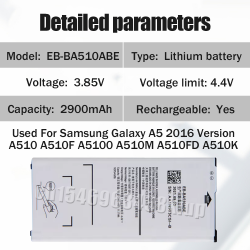Batterie Rechargeable Au Lithium EB-BA510ABE 2900mAh Pour Samsung Galaxy A5 2016 Version A510 A510F A5100 A510M A510FD A vue 5