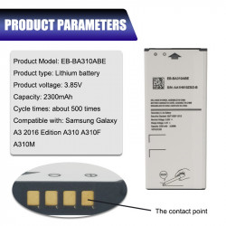 Batterie Li-ion 3.85v 2300mAh EB-BA310ABE pour Samsung Galaxy A3 2016 Edition A310 A310F A310M A310Y. vue 2