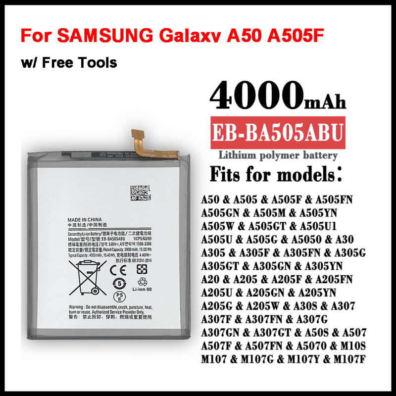 Batterie Originale EB-BA505ABN EB-BA505ABU 4000mAh pour SAMSUNG Galaxy A50 A505F SM-A505F A505FN/DS/GN A505W A30s A30 +  vue 0