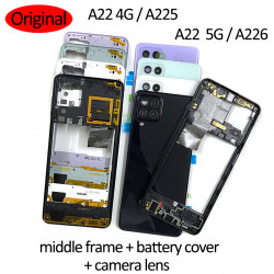 Coque de Téléphone Galaxy A22 4G 5G A225 A226 - Cadre Central + Couvercle Arrière de Batterie + Objectif d'Appareil P vue 0