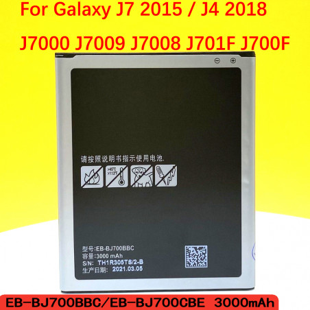 Batterie EB-BJ700BBC EB-BJ700CBE 3000mAh pour Samsung Galaxy J7 2015 J4 2018 Version J7000 J7009 J7008 J701F J700F en St vue 0