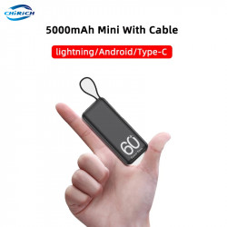 Mini Power Bank 5000mAh avec câble de Type C, chargeur rapide, batterie de secours Portable pour iPhone Huawei Xiaomi S vue 0