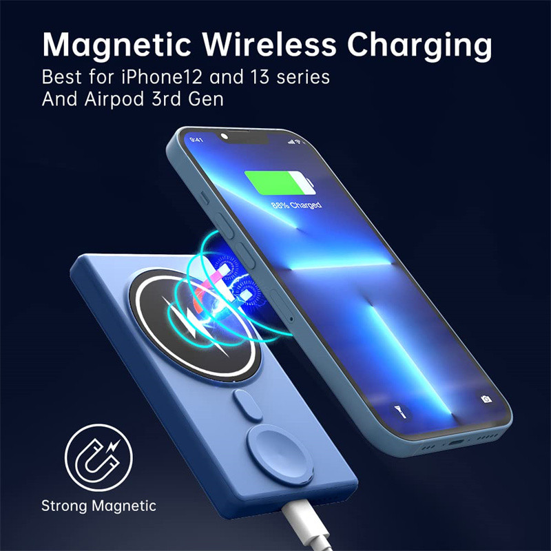 MacSafe 3 en 1 Chargeur Magnétique Sans Fil Powerbank pour iPhone 14 13 12 Pro Max Watch Bloc de Batterie Auxiliaire Ex vue 0