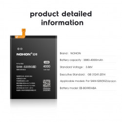 Batterie de Remplacement Compatible avec Samsung Galaxy S10 S20 S8 S9 S7 S6 Plus Bord Note 3 NFC 4 8 EB-BG981ABA EB-BG96 vue 2